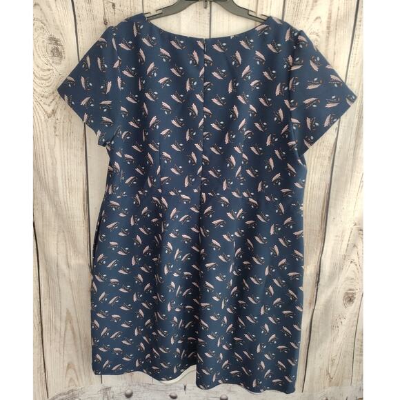 LOFT Navy Blue Botanical-Print V-Neck Short Sleeve A-Line Dress Plus Size 22 - Picture 6 of 12
